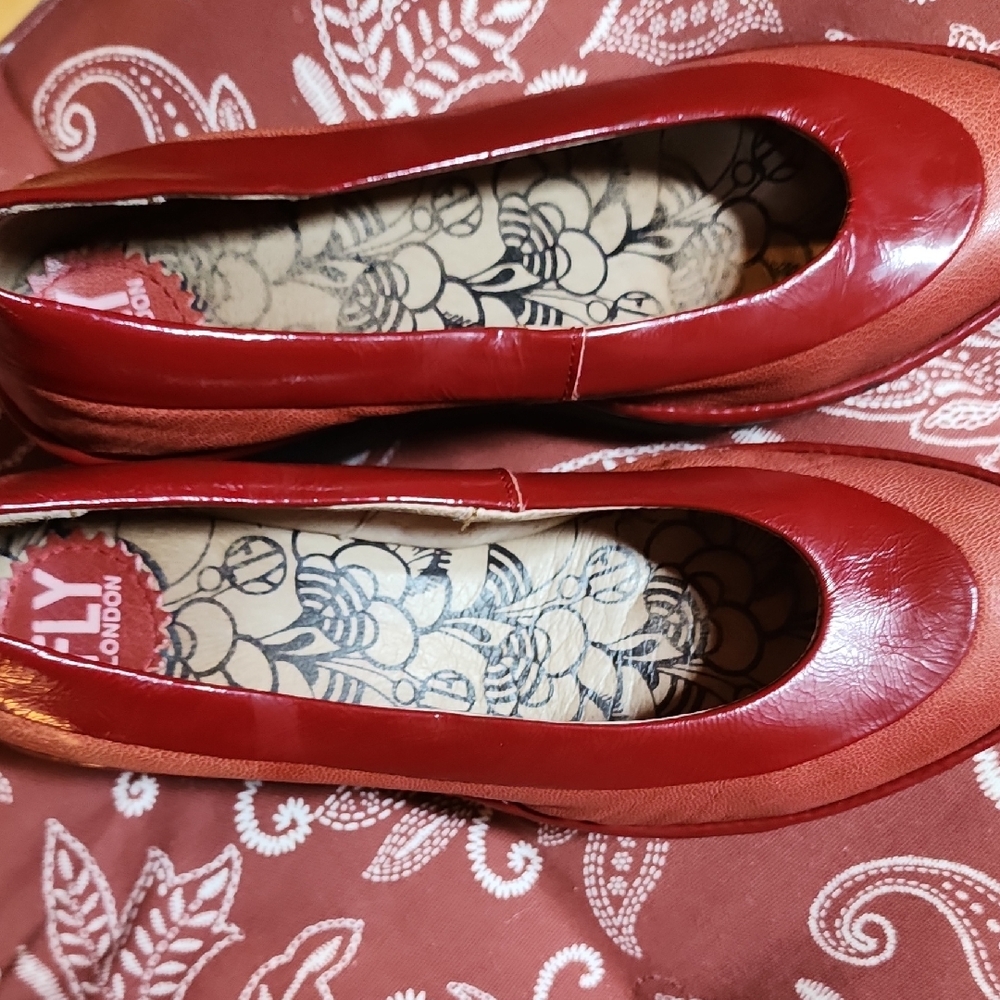 EUC Fly London Women's Deep Red Wedge Pumps